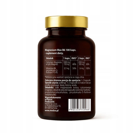 MAG B6 MAX Cytrynian magnezu 100KAPS.