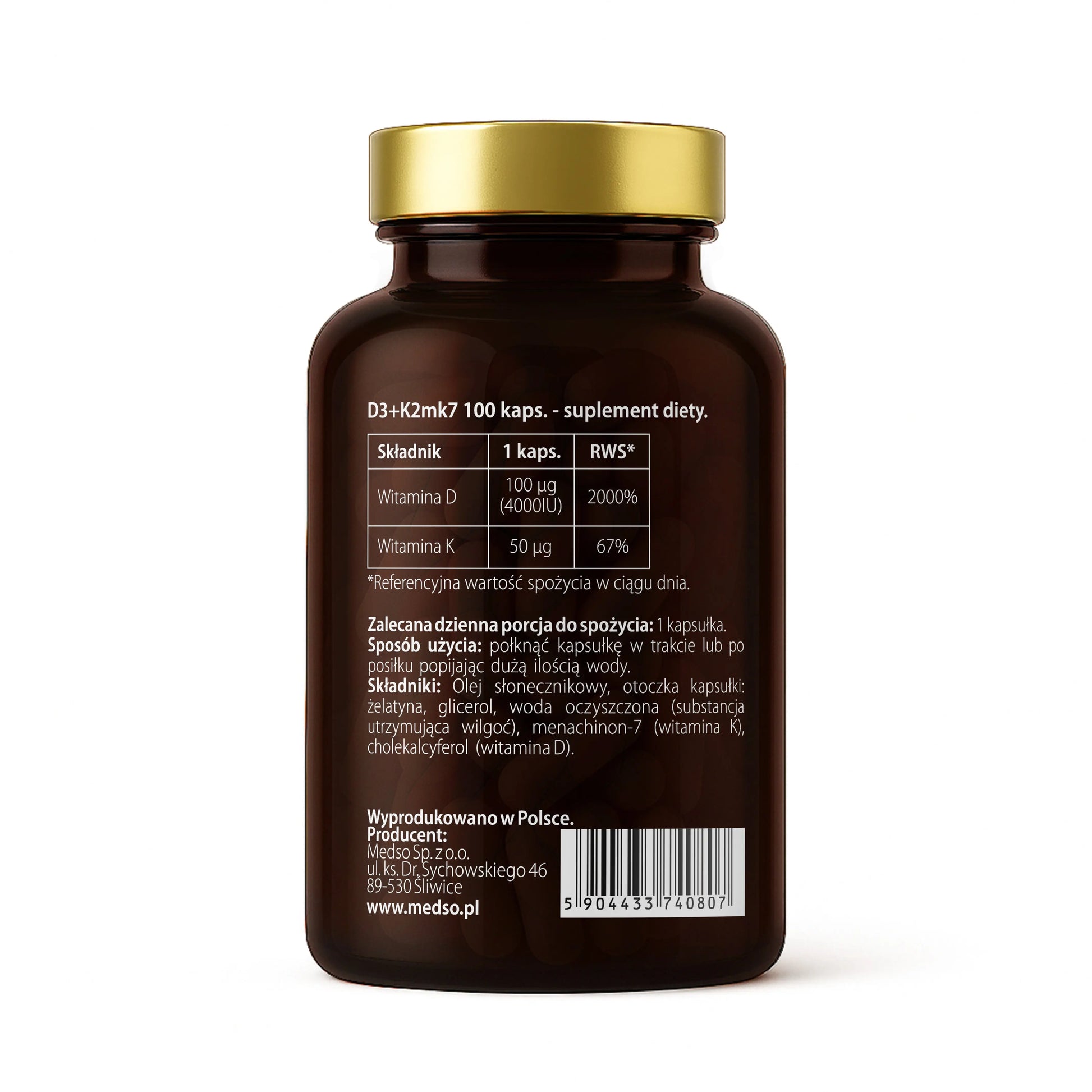 D3+K2mk7 100kaps. Medso® suplement diety